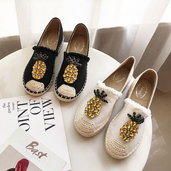 

2019 новых женщин espadrilles квартиры кристалл ананас рыболова обувь женская мода rhinestone мокасины скольжения на одной обуви s, Black