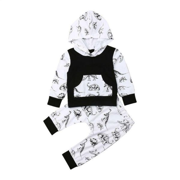 cartoon dinosaur baby clothes 2pcs long sleeve hoodie pants fashion outdoor toddler kid boy suit, White 
cartoon dinosaur baby clothes 2pcs long sleeve hoodie pants fashion outdoor toddler kid boy suit, White