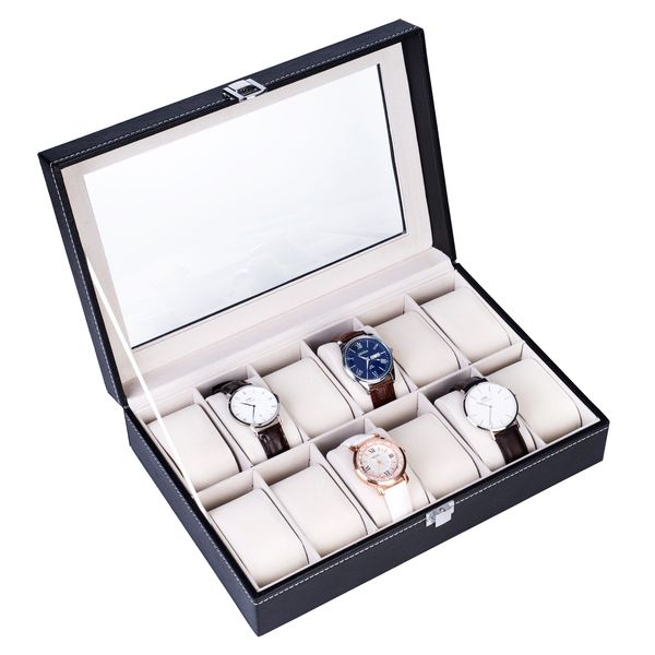 12 grid leather watch storage box double layer elegant jewelry collection storage watch showcase box black, Black;white
12 grid leather watch storage box double layer elegant jewelry collection storage watch showcase box black, Black;white
