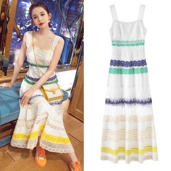 brand designer women lace panelled maxi dresses 2019 summer new fashion women striped hollow out spaghetti strap casual gowns, Black
brand designer women lace panelled maxi dresses 2019 summer new fashion women striped hollow out spaghetti strap casual gowns, Black