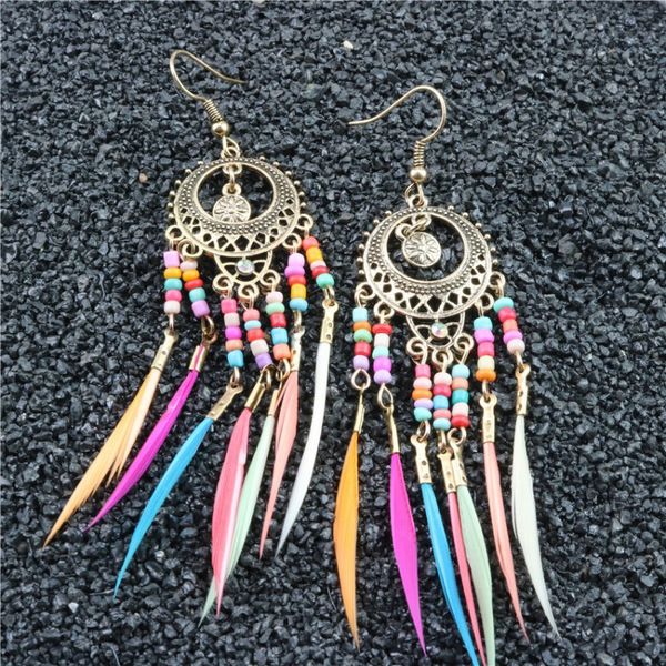 colorful beads feather tassel dangle earrings exaggerated bohemian long ear drop retro hollow round 2 colors, Silver
colorful beads feather tassel dangle earrings exaggerated bohemian long ear drop retro hollow round 2 colors, Silver
