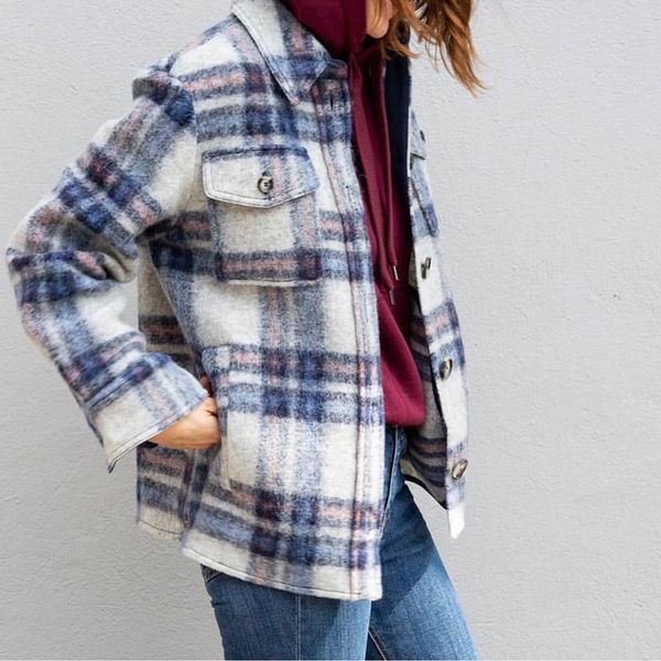 wool blend short checked coat shirt collar front button tab flap patch chest pockets long sleeves jackets coat woman, Black;brown
wool blend short checked coat shirt collar front button tab flap patch chest pockets long sleeves jackets coat woman, Black;brown