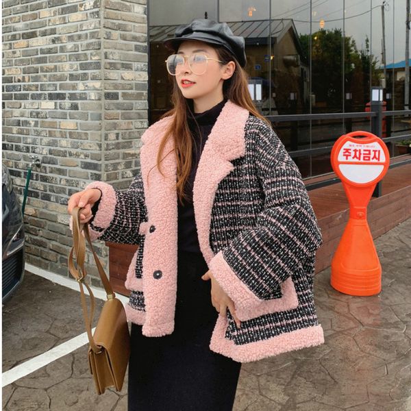 women winter short lambswool tweed jacket female korean thick warm loose temperament plaid coat overcoat woolen coat outerwear, Black
women winter short lambswool tweed jacket female korean thick warm loose temperament plaid coat overcoat woolen coat outerwear, Black