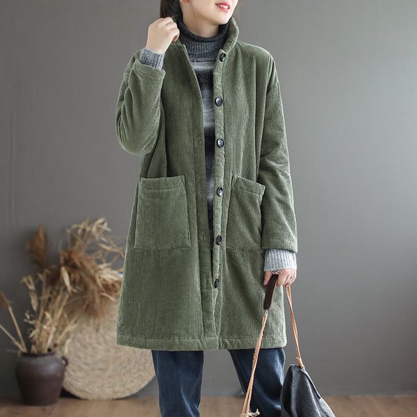 women corduroy parkas 2019 long sleeve winter thick cotton-padded warm single breasted casual women long outerwear yoyikamomo, Black
women corduroy parkas 2019 long sleeve winter thick cotton-padded warm single breasted casual women long outerwear yoyikamomo, Black