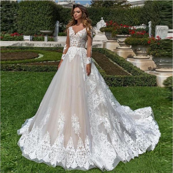 2019 garden wedding dresses v neck lace appliques long sleeve bridal gowns sweep train ball gown wedding dress robe de mariee, White
2019 garden wedding dresses v neck lace appliques long sleeve bridal gowns sweep train ball gown wedding dress robe de mariee, White