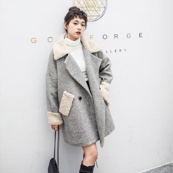 winter women coat lamb hairy collar double ranch coat women's medium long female long sleeve stripe thick woolen blends, Black
winter women coat lamb hairy collar double ranch coat women's medium long female long sleeve stripe thick woolen blends, Black