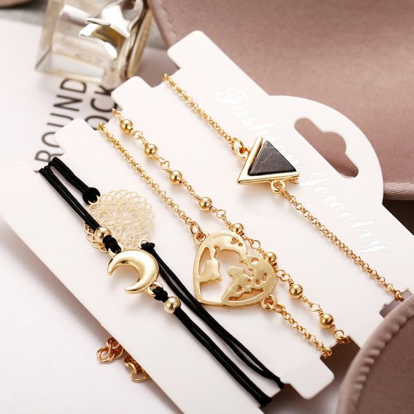 5pcs bracelets set hollow map heart triangle beads chain rope multilayer bangles for female charm bracelets jewelry accessories, Golden;silver
5pcs bracelets set hollow map heart triangle beads chain rope multilayer bangles for female charm bracelets jewelry accessories, Golden;silver