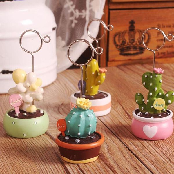 1 Pcs Kawaii Card Holder Cactus Potted Resin Plant Decoration Stationery P Holder Memo Paper Clips Office School Supplies