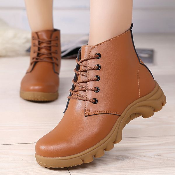 women's boots genuine leather fashion lace up women ankle boots with platform rubber warm winter women solid, Black
women's boots genuine leather fashion lace up women ankle boots with platform rubber warm winter women solid, Black