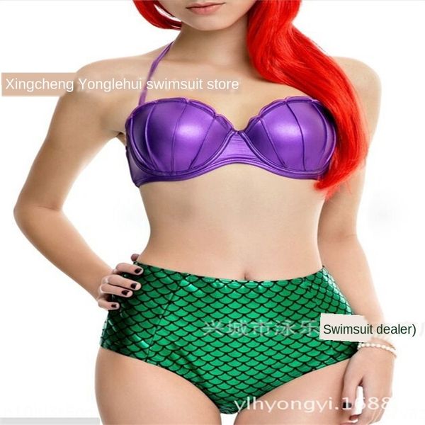 bikini women's split swimsuit high waist mermaid scale tail bikini swimsuit, White;black 
bikini women's split swimsuit high waist mermaid scale tail bikini swimsuit, White;black