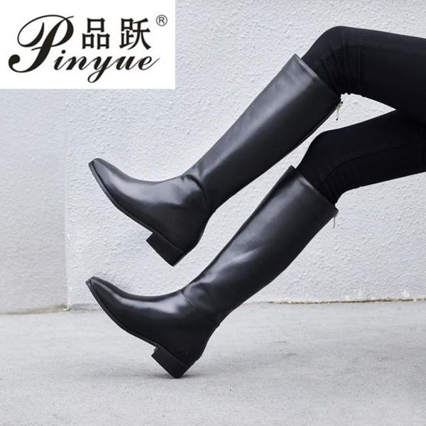 genuine leather big size thick handsome long boots med heel square toe women keep warm riding knee-high boots, Black
genuine leather big size thick handsome long boots med heel square toe women keep warm riding knee-high boots, Black
