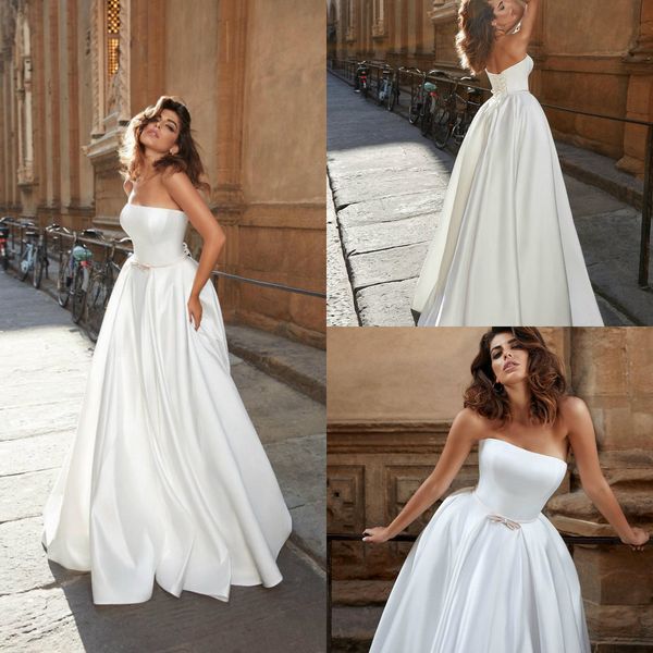 elegant satin wedding dresses a line sweep train strapless lace up back beach wedding dress custom made simple bohemia robes de mariée, White
elegant satin wedding dresses a line sweep train strapless lace up back beach wedding dress custom made simple bohemia robes de mariée, White