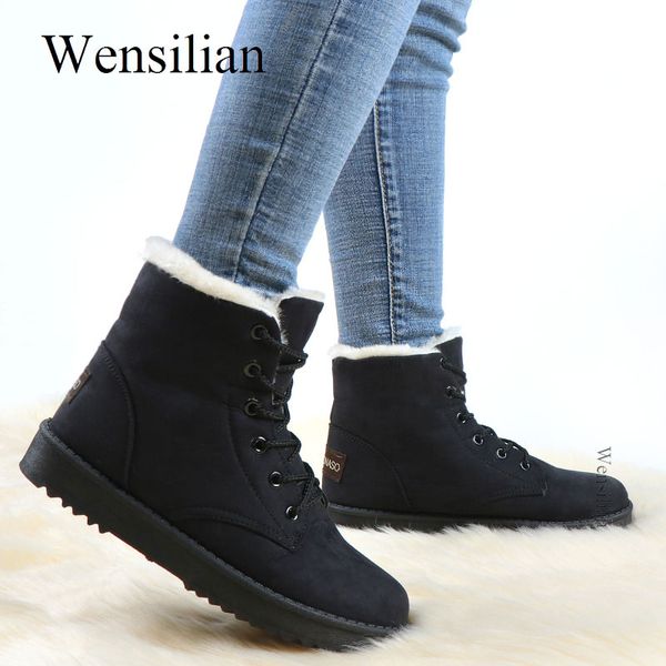winter boots women classic snow boots suede black ankle female fur insole sneakers 2019 schoenen vrouw