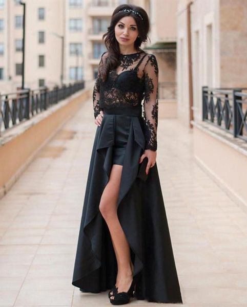 black two pieces prom dresses with sheer side split floor length long sleeves evening gowns lace formal party dress
black two pieces prom dresses with sheer side split floor length long sleeves evening gowns lace formal party dress