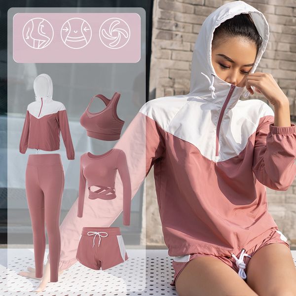 women's tracksuit sportswear suit sports yoga set gym set women running suit 5 pieces running jacket sport bra yoga leggings top, White;red
women's tracksuit sportswear suit sports yoga set gym set women running suit 5 pieces running jacket sport bra yoga leggings top, White;red