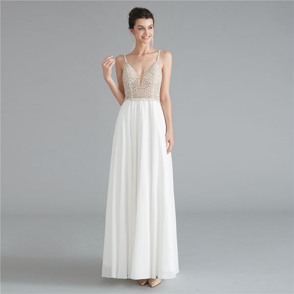 white pearls chiffon prom dress deep v backless party graduation dresses spaghetti a line designer dresses, Black;red
white pearls chiffon prom dress deep v backless party graduation dresses spaghetti a line designer dresses, Black;red