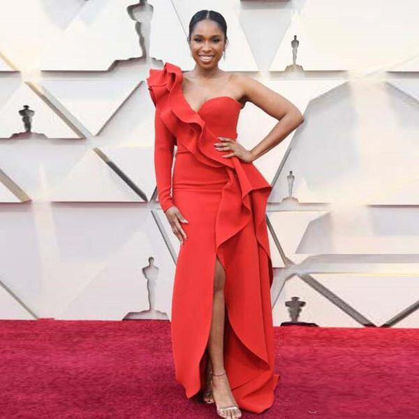 elegant red one shoulder evening dresses ruffles mermaid split pageant red carpet gowns prom dress wear custom made robe de soriee e033, Black;red
elegant red one shoulder evening dresses ruffles mermaid split pageant red carpet gowns prom dress wear custom made robe de soriee e033, Black;red