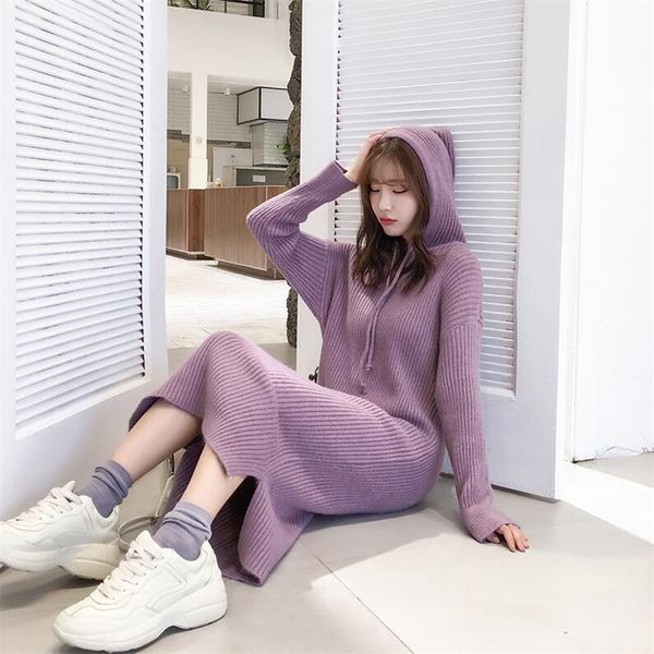 women's sweaters sweater female solid color long-sleeved hooded collar loose 2021 knit autumn and winter long dress, White;black
women's sweaters sweater female solid color long-sleeved hooded collar loose 2021 knit autumn and winter long dress, White;black