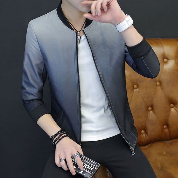 men slim fabala fit spring /autumn stand collar korean style baseball uniform thin casual outwear long sleeves, Black;brown