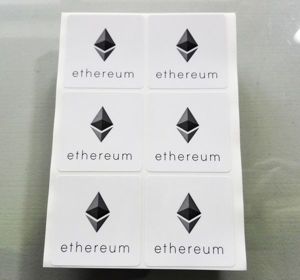 3000pcs 4x4cm Ethereum Logo Stickers Round Corner Square Shape Self-adhesive Cryptocurrency Label With Gloss Lamination, Item No.fs17