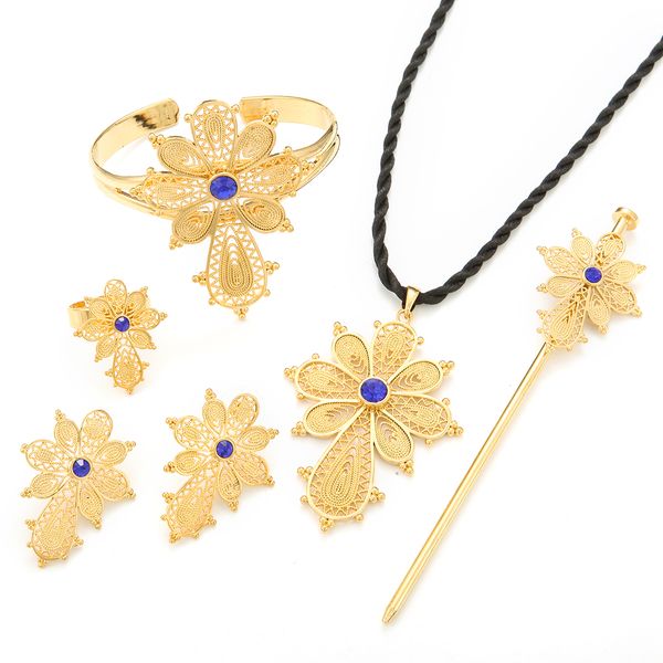 new ethiopian cross jewelry sets 24k gold color fashion blue green red stone cross sets for african traditional festival, Black
new ethiopian cross jewelry sets 24k gold color fashion blue green red stone cross sets for african traditional festival, Black