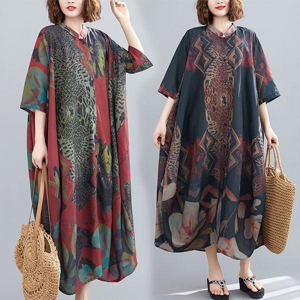 summer prints loose dress women indie folk mid-calf dress female button chiffon irregular dresses casual plus size clothing, Black;gray
summer prints loose dress women indie folk mid-calf dress female button chiffon irregular dresses casual plus size clothing, Black;gray