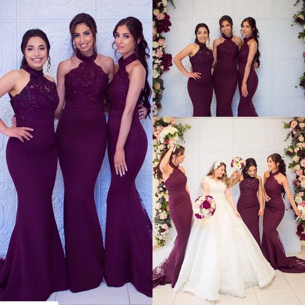 2019 new grape elegant mermaid long bridesmaid dresses halter lace sequins satin formal maid of honor gowns for weddings, White;pink
2019 new grape elegant mermaid long bridesmaid dresses halter lace sequins satin formal maid of honor gowns for weddings, White;pink