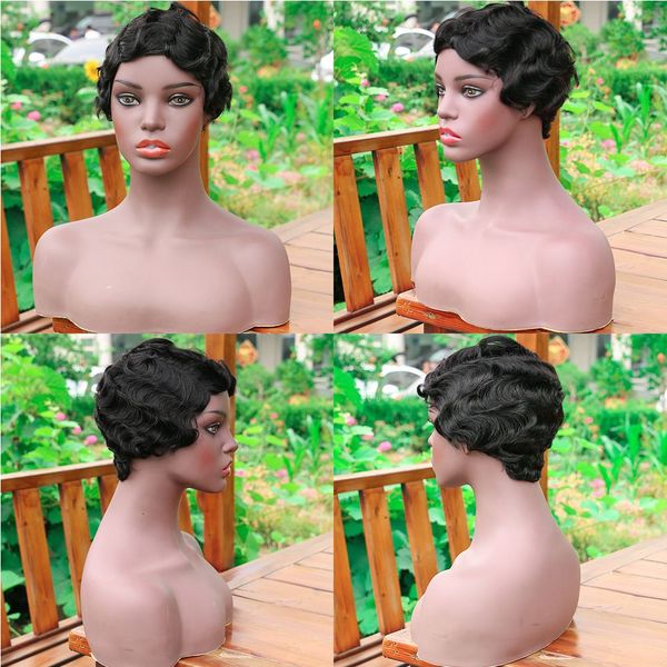 short human hair wig wigs for black women pixie cut wig finger wavy 130% density, Black;brown
short human hair wig wigs for black women pixie cut wig finger wavy 130% density, Black;brown