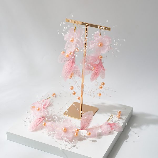 korean pink butterfly fairy bridal headdress is a white pink flower hairband butterfly earrings set wedding hair jewelry, Golden;white
korean pink butterfly fairy bridal headdress is a white pink flower hairband butterfly earrings set wedding hair jewelry, Golden;white