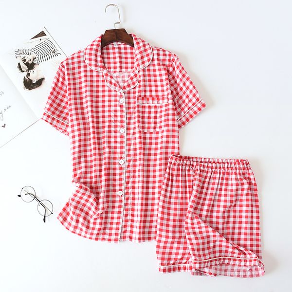 cotton women plaid pajamas suit summer shirt&shorts sleepwear lady casual 2pcs sleep set home clothes intimate lingerie, Black;red
cotton women plaid pajamas suit summer shirt&shorts sleepwear lady casual 2pcs sleep set home clothes intimate lingerie, Black;red