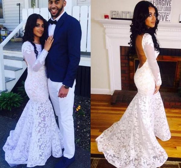 backless mermaid wedding dresses long sleeves illusion lace designer sweep train applique wedding bridal gowns cheap, White
backless mermaid wedding dresses long sleeves illusion lace designer sweep train applique wedding bridal gowns cheap, White