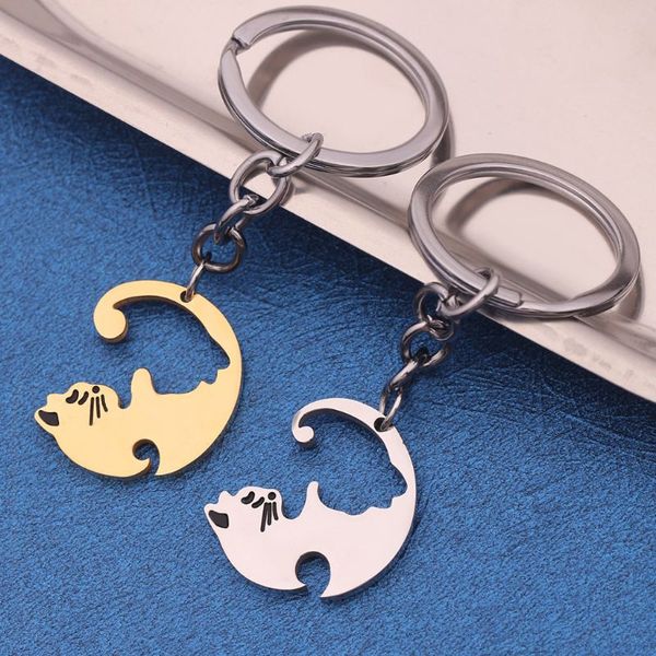 2pcs titanium steel black white cat couples yin yang matching puzzle keychain 517f, Silver
2pcs titanium steel black white cat couples yin yang matching puzzle keychain 517f, Silver