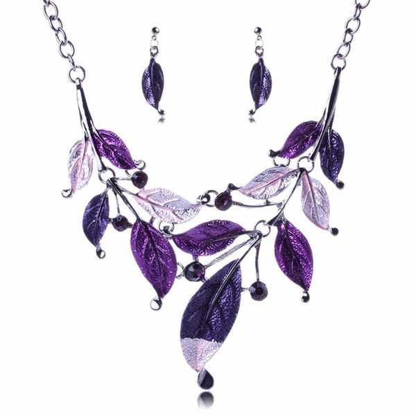 european and american retro classic leaf shape drop oil crystal jewelry woman necklace set, Silver
european and american retro classic leaf shape drop oil crystal jewelry woman necklace set, Silver