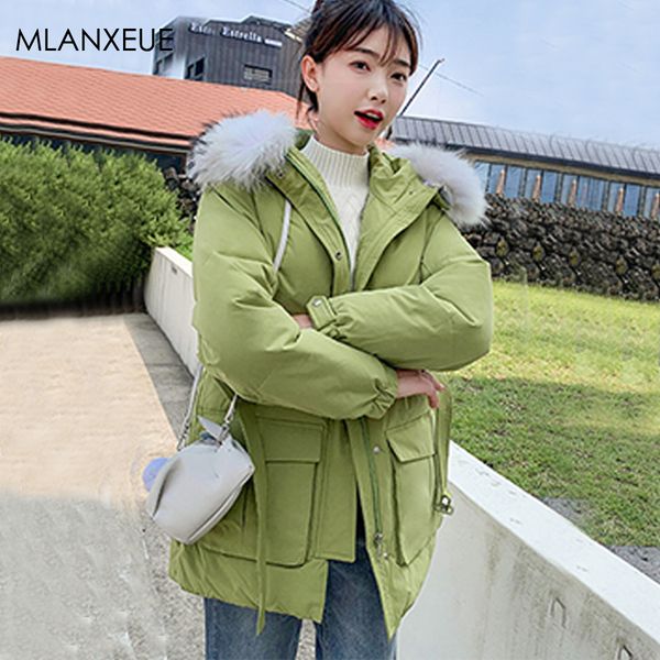 women's down jackets fur hooded plus size winter coat female solid lace-up thicken warm parka coats harajuku cotton outerwears, Black
women's down jackets fur hooded plus size winter coat female solid lace-up thicken warm parka coats harajuku cotton outerwears, Black