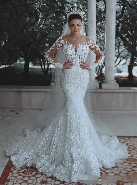 роскошный бисер appliqued русалка свадебных платья sheer ворота длинных рукава illusion блестка sweep поезд на заказ свадебного платья часов, White
роскошный бисер appliqued русалка свадебных платья sheer ворота длинных рукава illusion блестка sweep поезд на заказ свадебного платья часов, White