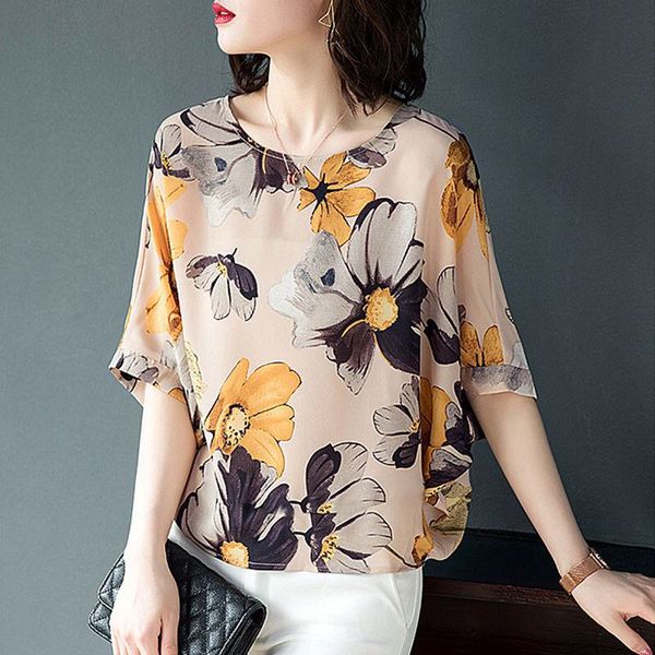 women's blouses & shirts plus size women summer style chiffon lady casual half sleeve loose o neck flower printed blusas 65c, White
women's blouses & shirts plus size women summer style chiffon lady casual half sleeve loose o neck flower printed blusas 65c, White