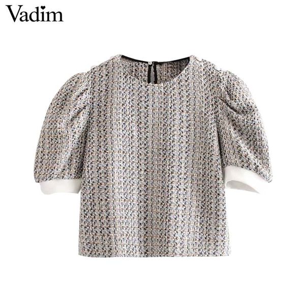 women's blouses & shirts vadim women sweet tweed chic blouse short puff sleeve o neck casual shirt female buttons zipper decorate blus, White
women's blouses & shirts vadim women sweet tweed chic blouse short puff sleeve o neck casual shirt female buttons zipper decorate blus, White