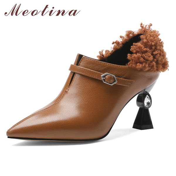 meotina high heels fur shoes women natural genuine leather strange style high heel shoes cow leather buckle ladies size 44, Black
meotina high heels fur shoes women natural genuine leather strange style high heel shoes cow leather buckle ladies size 44, Black