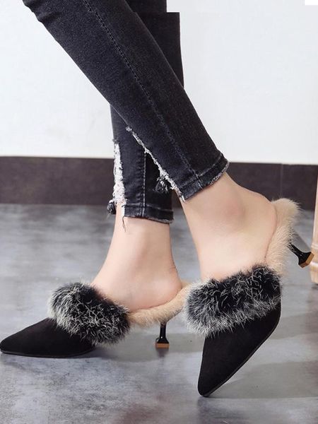 real fur slippers shoes woman mules women's furry slippers winter women shoes fashion hair thin heel slides, Black
real fur slippers shoes woman mules women's furry slippers winter women shoes fashion hair thin heel slides, Black