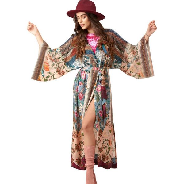 women v neck middle sleeve floral summer fashion beach ankle length bikini brown cover waistbelt up, Blue;gray
women v neck middle sleeve floral summer fashion beach ankle length bikini brown cover waistbelt up, Blue;gray