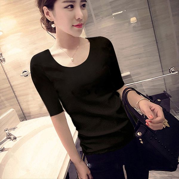 half sleeve round collar tight 2019 t-shirt female low collar white base shirt academic style middle sleeve cotton
half sleeve round collar tight 2019 t-shirt female low collar white base shirt academic style middle sleeve cotton