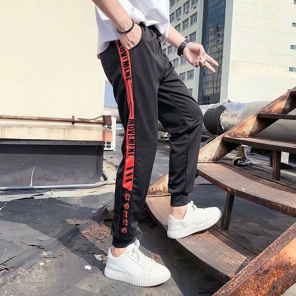 2020 spring and autumn men's pants teenager korean-style trend casual pants students fashion loose sports ankle banded sub, Black