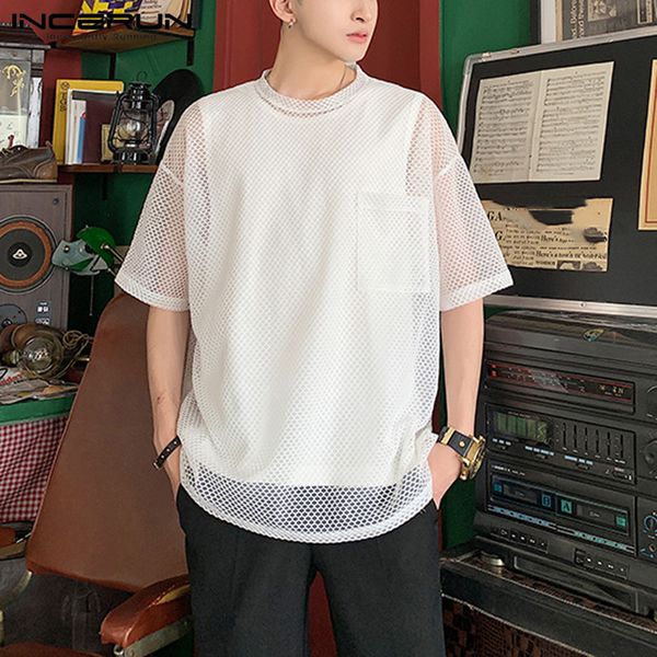 incerun men mesh t shirt short sleeve pockets fashion see through casual loose party tees streetwear breathable men t-shirts, White;black
incerun men mesh t shirt short sleeve pockets fashion see through casual loose party tees streetwear breathable men t-shirts, White;black