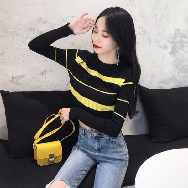 new striped long sleeve o-neck casual knitted sweaters fashion brand women clothing korean style slim fit crop high quality, White;black
new striped long sleeve o-neck casual knitted sweaters fashion brand women clothing korean style slim fit crop high quality, White;black