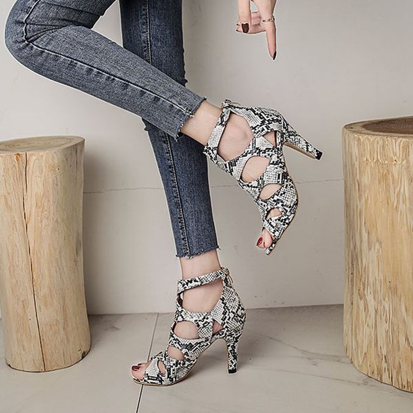 women's summer shoes large size 2020 new snake pattern hollow chunky high heels fish mouth wild women's sandals c16, Black 
women's summer shoes large size 2020 new snake pattern hollow chunky high heels fish mouth wild women's sandals c16, Black