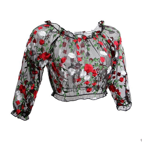 black sheer mesh embroidered crop off the shoulder long sleeve clubwear for women, White
black sheer mesh embroidered crop off the shoulder long sleeve clubwear for women, White
