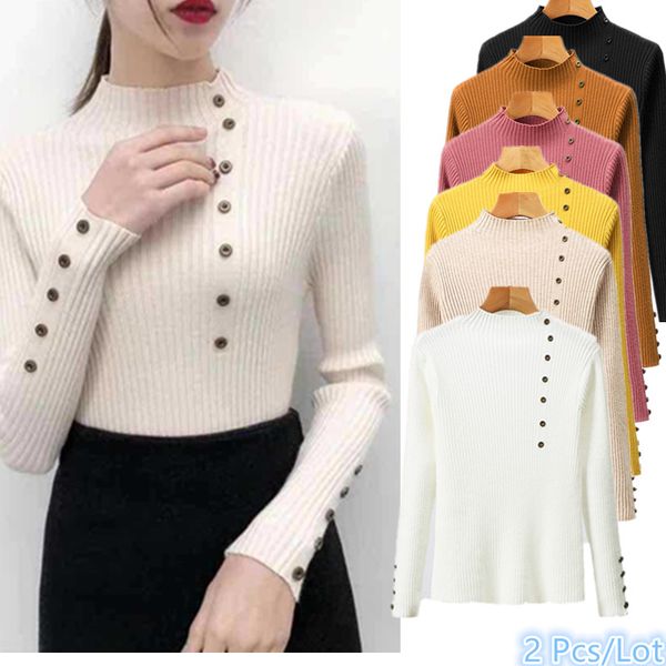 2 pcs/lot new fashion button turtleneck sweater women winter autumn solid knitted pullover slim soft jumper sweater female, White;black
2 pcs/lot new fashion button turtleneck sweater women winter autumn solid knitted pullover slim soft jumper sweater female, White;black