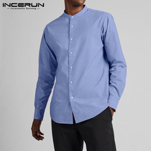 incerun fashion men dress shirt long sleeve stand collar button plain business social shirts men cotton casual chemise 2020, White;black
incerun fashion men dress shirt long sleeve stand collar button plain business social shirts men cotton casual chemise 2020, White;black