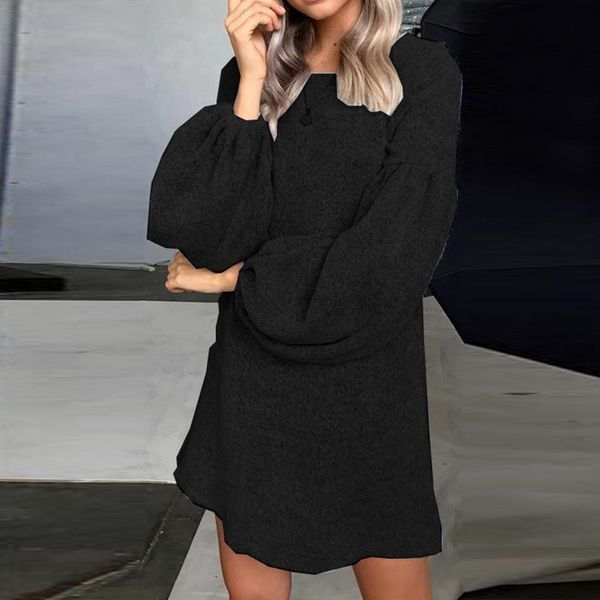 women's sweaters 2021 autumn spring womens knitwear solid color wide-sleeved round neck knit sweater dress a-line, White;black
women's sweaters 2021 autumn spring womens knitwear solid color wide-sleeved round neck knit sweater dress a-line, White;black