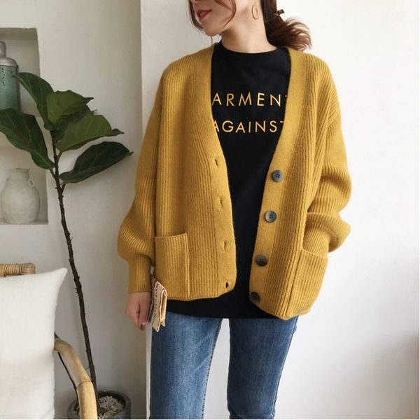 2019 autumn women cardigans sweater casual long sleeve single-breasted knitted cardigan winter thick loose solid sweater outwear, White
2019 autumn women cardigans sweater casual long sleeve single-breasted knitted cardigan winter thick loose solid sweater outwear, White